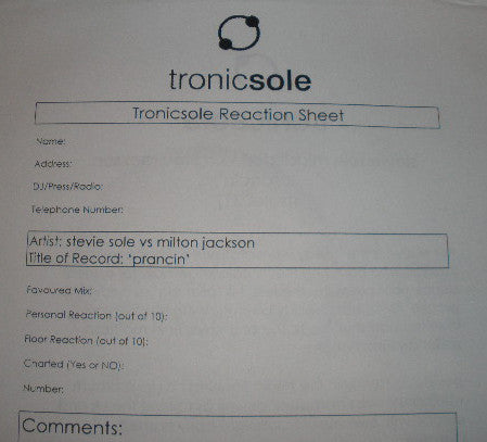 Stevie Sole Vs Milton Jackson : Prancin (12", S/Sided, Promo)