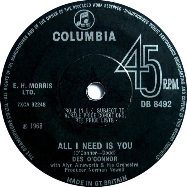 Des O'Connor : One, Two, Three O'Leary (7", Single, Sol)