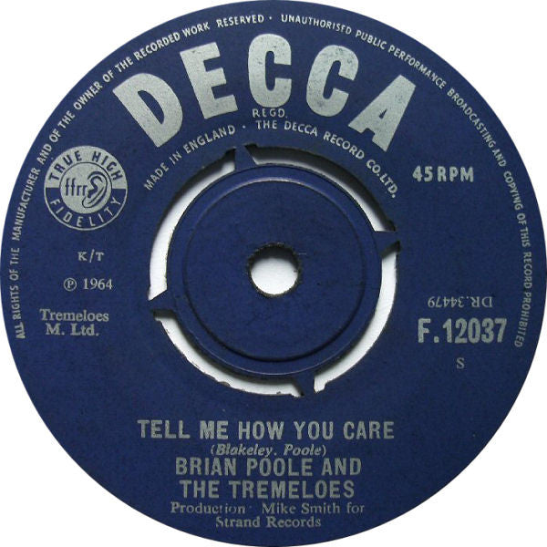 Brian Poole & The Tremeloes : Three Bells (7", Single)