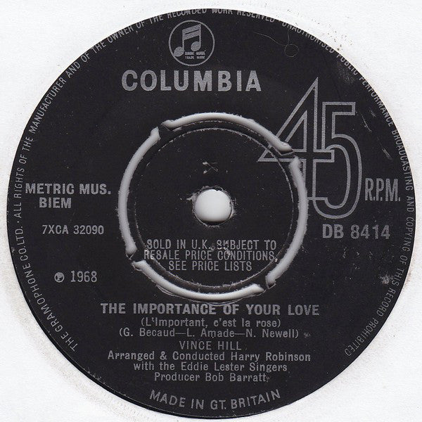 Vince Hill : The Importance Of Your Love (L'important, C'est La Rose) (7", Single)