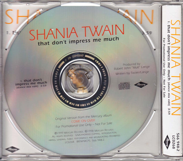 Shania Twain : That Don't Impress Me Much (CD, Single, Promo)