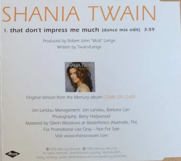 Shania Twain : That Don't Impress Me Much (CD, Single, Promo)