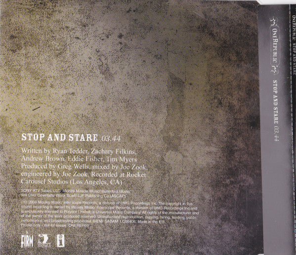 OneRepublic : Stop And Stare (CD, Single, Promo)