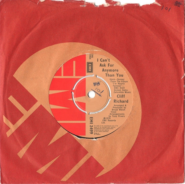 Cliff Richard : I Can't Ask For Anymore Than You (7", Single)