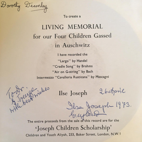 Ilse Joseph : Living Memorial For Our Four Children Gassed At Auschwitz (7")