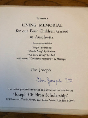 Ilse Joseph : Living Memorial For Our Four Children Gassed At Auschwitz (7")