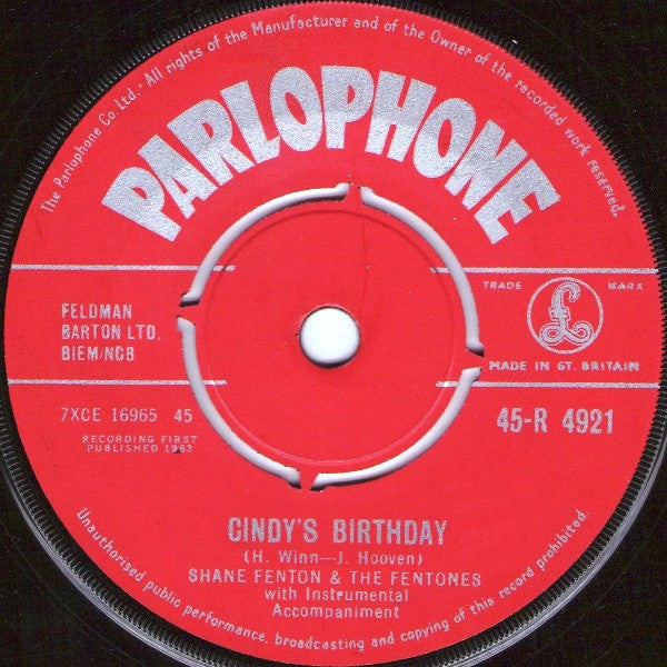 Shane Fenton & The Fentones : Cindy's Birthday (7", Single)