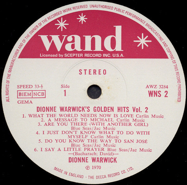 Dionne Warwick : Dionne Warwick's Golden Hits Volume 2 (LP, Comp)