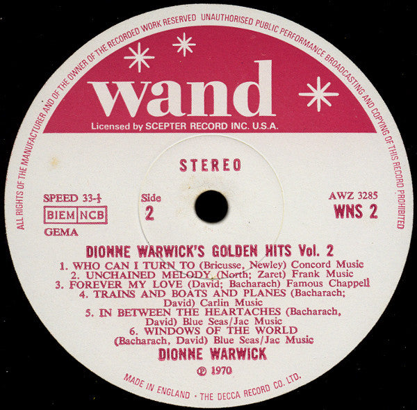 Dionne Warwick : Dionne Warwick's Golden Hits Volume 2 (LP, Comp)