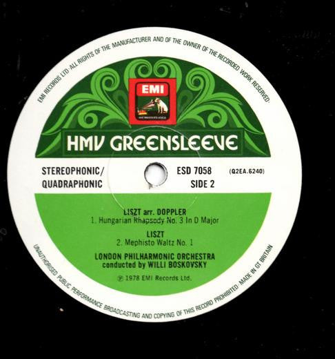 Franz Liszt, Willi Boskovsky, London Philharmonic Orchestra : Hungarian Rhapsodies Nos. 2, 3 & 5 / Mephisto Waltz No. 1 (LP, Quad)