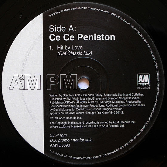 Ce Ce Peniston : Hit By Love (David Morales Remixes) (2x12", Promo)