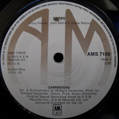 Carpenters : Only Yesterday (7", Single)