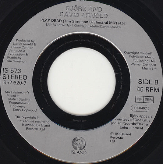 Björk And David Arnold : Play Dead (7", Single, Jukebox)