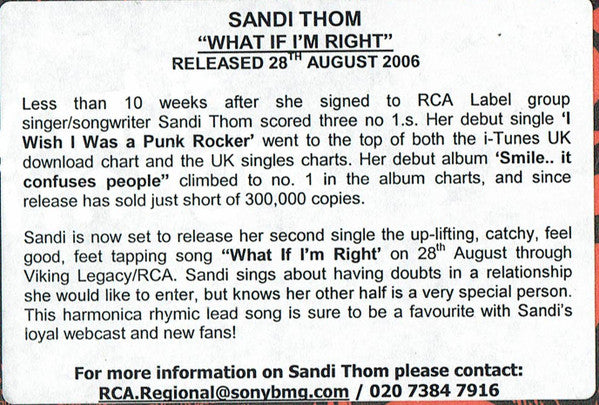 Sandi Thom : What If I'm Right (CD, Single, Promo)