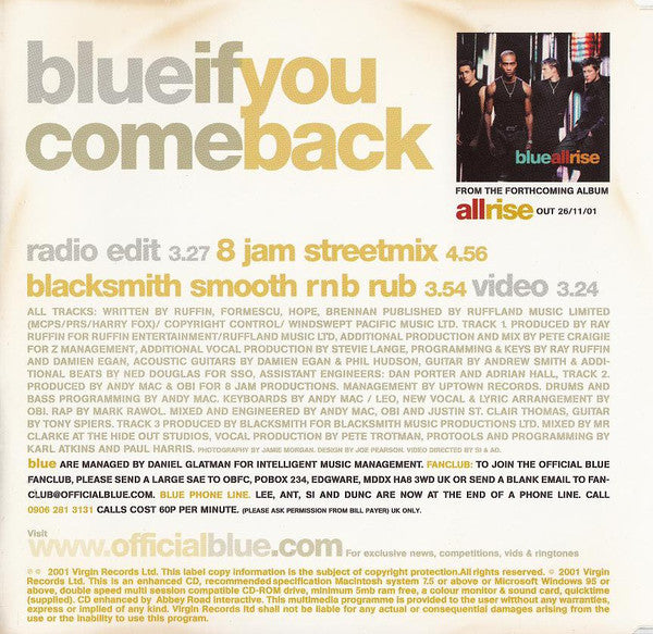 Blue (5) : If You Come Back (CD, Single, Enh)