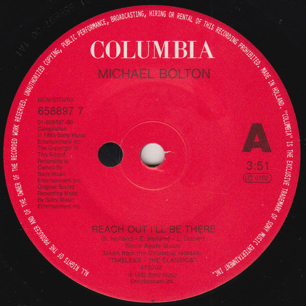 Michael Bolton : Reach Out I'll Be There (7", Single)