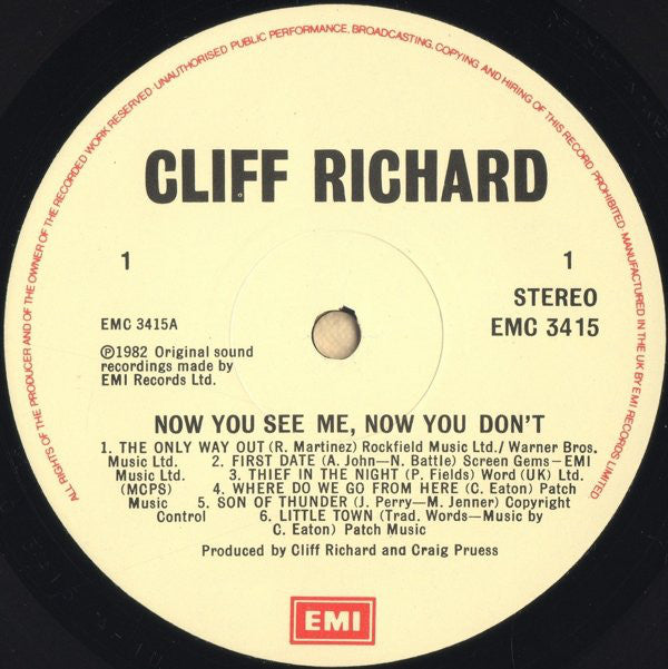 Cliff Richard : Now You See Me... ...Now You Don't (LP, Album)