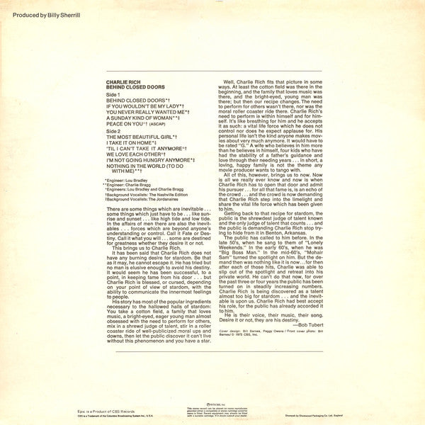 Charlie Rich : Behind Closed Doors (LP)