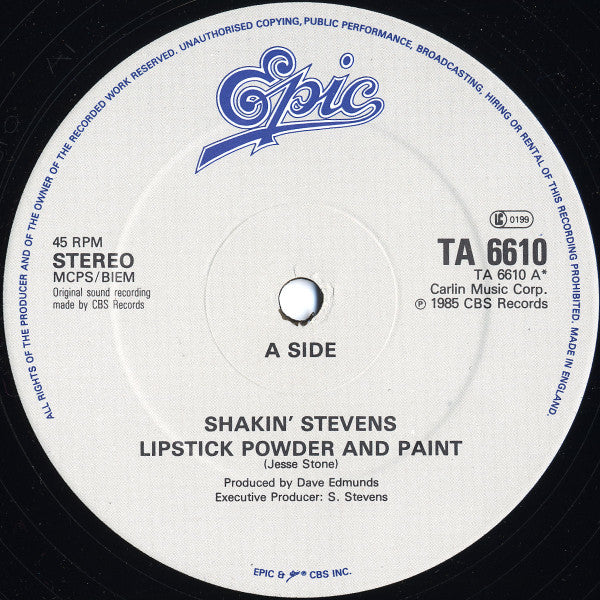 Shakin' Stevens : Lipstick Powder And Paint (12", Single)