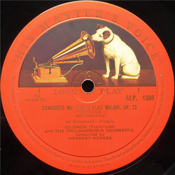 Ludwig van Beethoven, Solomon (6) With The Philharmonia Orchestra Conducted By Herbert Menges : The Emperor Concerto (LP, Mono, RE)