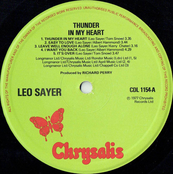 Leo Sayer : Thunder In My Heart (LP, Album)