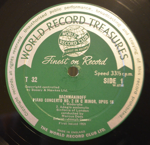 Rachmaninoff*, Saint-Saens*, Joseph Cooper, Sinfonia Of London Conducted By Marcus Dods : Piano Concerto No. 2, Le Rouet D'Omphale (LP, Album, Mono, Club)