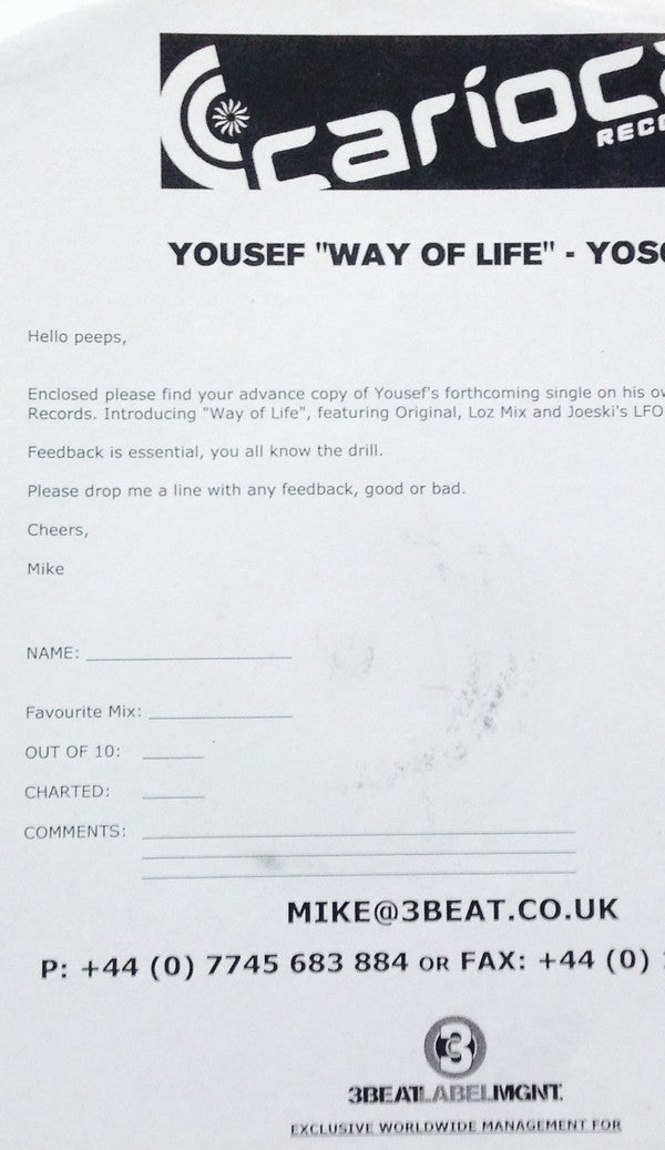 Yousef : Way Of Life (12", W/Lbl, Sti)