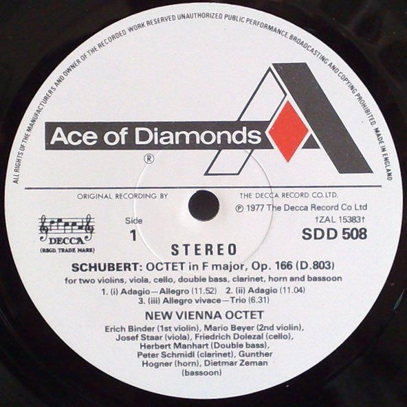 Franz Schubert / New Vienna Octet : Octet In F Major, Op. 166, D.803 (LP)