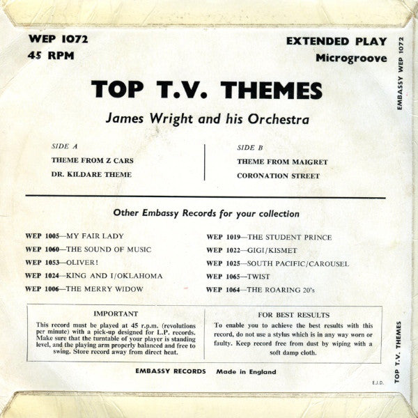 James Wright & His Orchestra : Top T.V. Themes (7", EP)