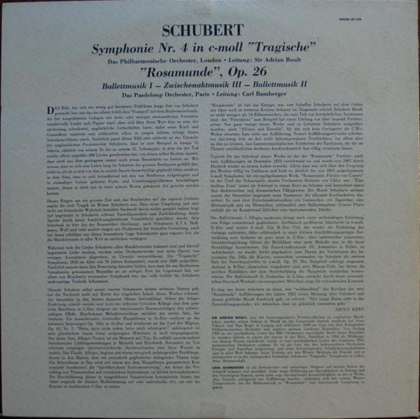 Franz Schubert, London Philharmonic Orchestra  Leitung: Sir Adrian Boult, Orchestre De L'Association Des Concerts Pasdeloup  Leitung: Carl Bamberger : Symphonie Nr. 4 In C-Moll "Tragische" / "Rosamunde" (LP)