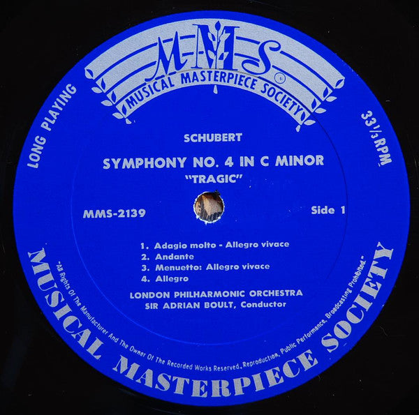 Franz Schubert, London Philharmonic Orchestra  Leitung: Sir Adrian Boult, Orchestre De L'Association Des Concerts Pasdeloup  Leitung: Carl Bamberger : Symphonie Nr. 4 In C-Moll "Tragische" / "Rosamunde" (LP)
