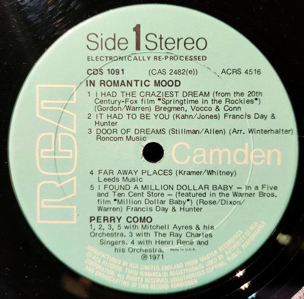 Perry Como : Perry Como Sings / In Romantic Mood (LP)