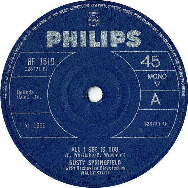 Dusty Springfield : All I See Is You (7", Sol)