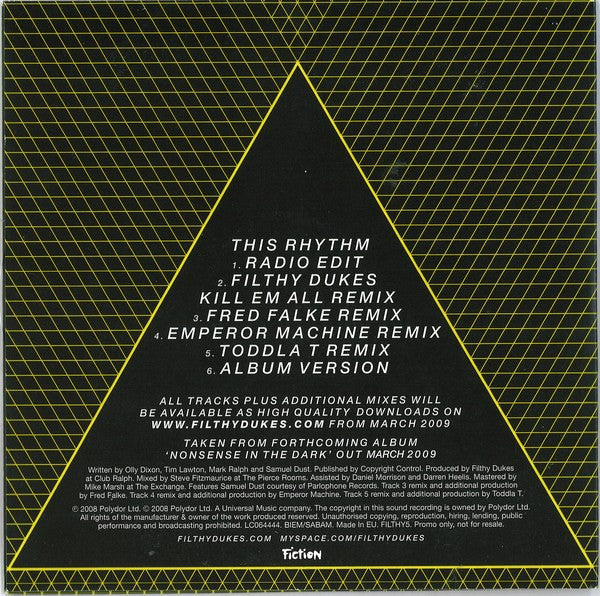 Filthy Dukes : This Rhythm (CD, Single, M/Print, Promo)