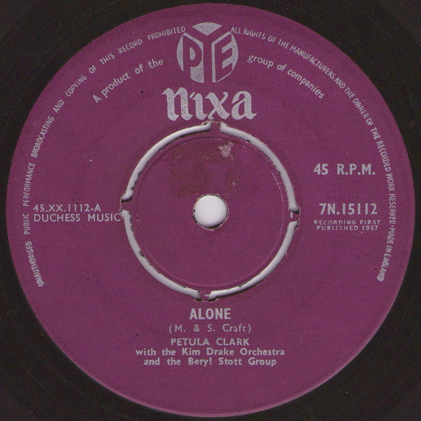 Petula Clark With The Kim Drake Orchestra : Alone (7", Single)