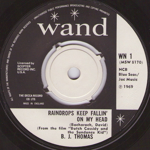 B.J. Thomas : Raindrops Keep Fallin' On My Head (7", Single)