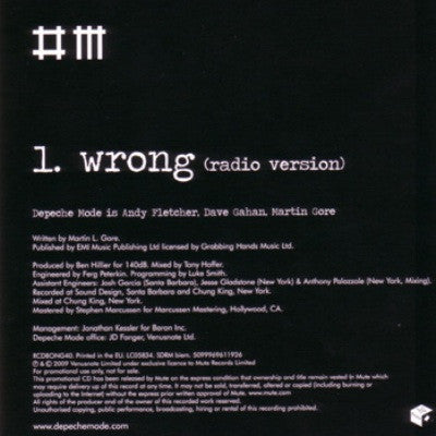 Depeche Mode : Wrong (CD, Single, Promo)