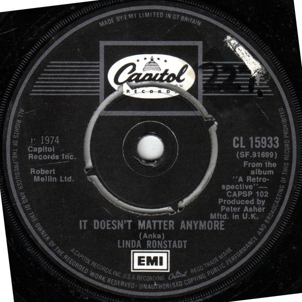 Linda Ronstadt : Different Drum (7", Single)