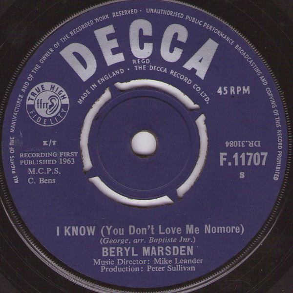 Beryl Marsden : I Only Care About You (7", Single)