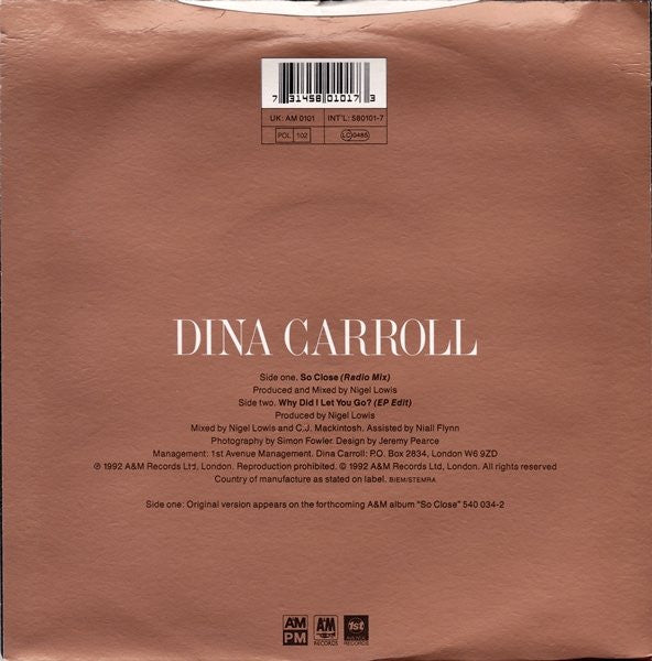 Dina Carroll : So Close (7", Single)