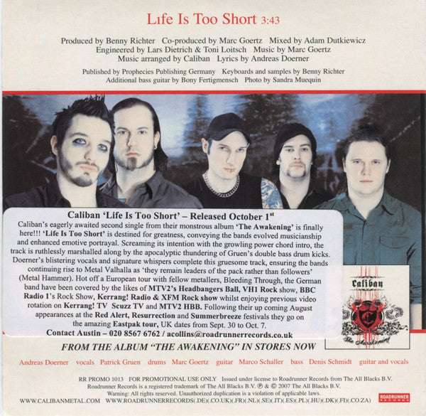 Caliban : Life Is Too Short (CD, Single, Promo)