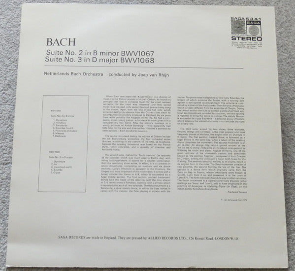Bach*, Netherlands Bach Orchestra : Suite No.2 In B Minor / Suite No.3 In D Major. (LP)