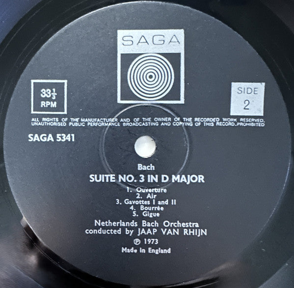 Bach*, Netherlands Bach Orchestra : Suite No.2 In B Minor / Suite No.3 In D Major. (LP)