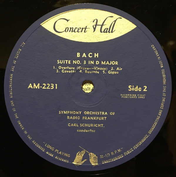 Johann Sebastian Bach, Radio-Sinfonie-Orchester Frankfurt, Carl Schuricht, Klaus Pohlers : Suites For Orchestra, No. 2 In B-Minor With Solo Flute. No. 3 In D-Major (LP, Mono)
