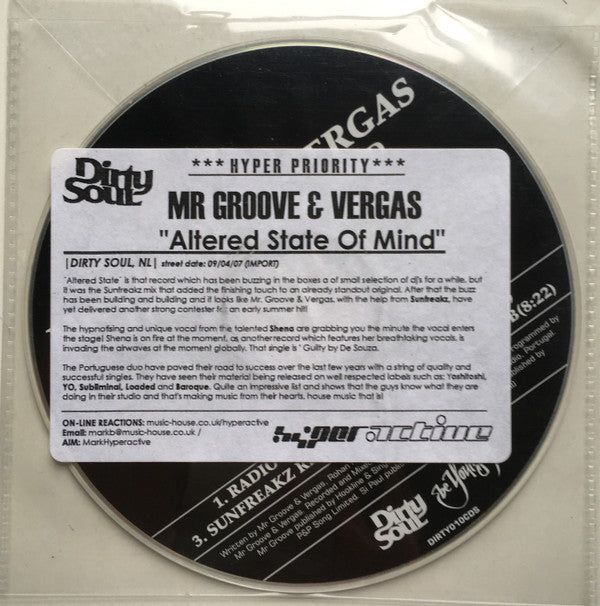 Mr. Groove & Vergas : Altered State Of Mind (CD, Promo)