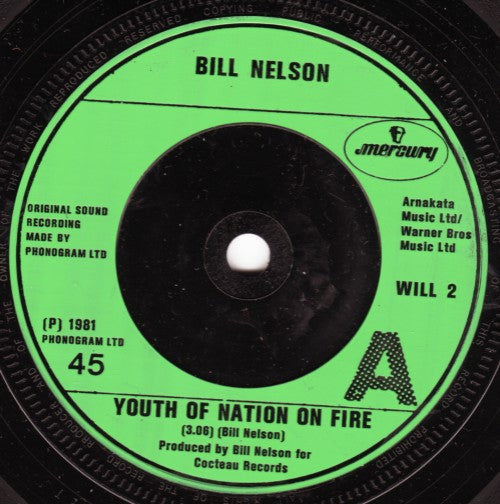 Bill Nelson : Youth Of Nation On Fire (7")