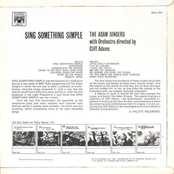 The Cliff Adams Singers : Sing Something Simple (LP, RE)