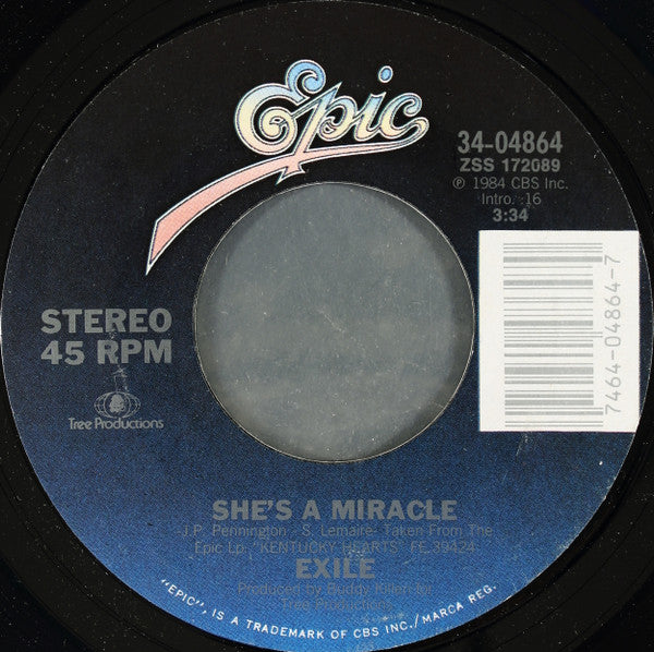 Exile (7) : She's A Miracle / I've Never Seen Anything (7", Single, Styrene, Pit)