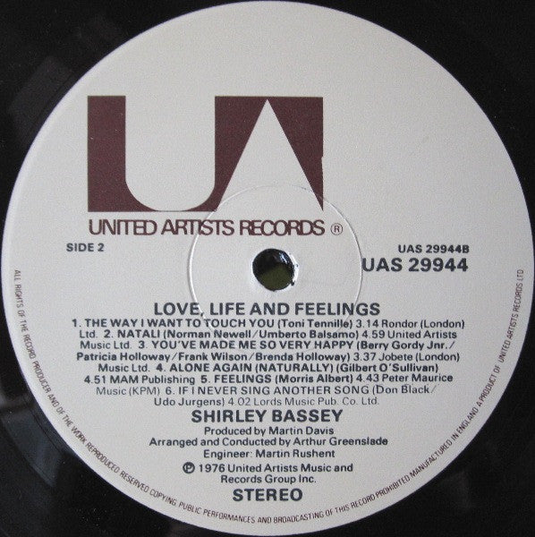 Shirley Bassey : Love, Life And Feelings (LP, Album)