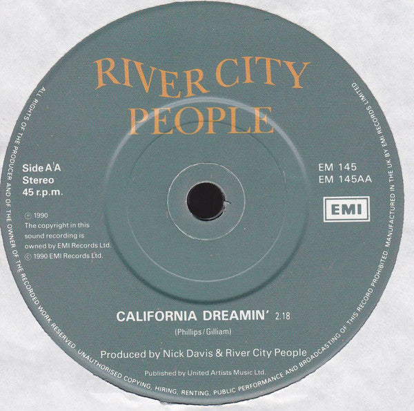 River City People : Carry The Blame / California Dreamin' (7", Single, Pap)